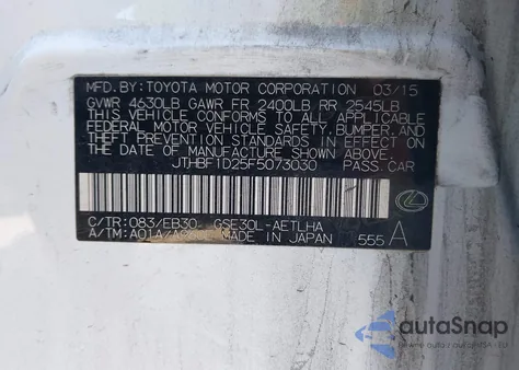 2015 Lexus Is 250 from USA, damaged, VIN JTHBF1D25F5073030